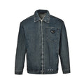 Prada Vintage-Wash Denim Zip Jacket — Charcoal Black