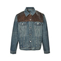 Prada Distressed Denim Trucker Jacket with Leather Yoke — Vintage Wash