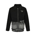 Prada Denim-Panel Zip Jacket — Black / Washed Grey