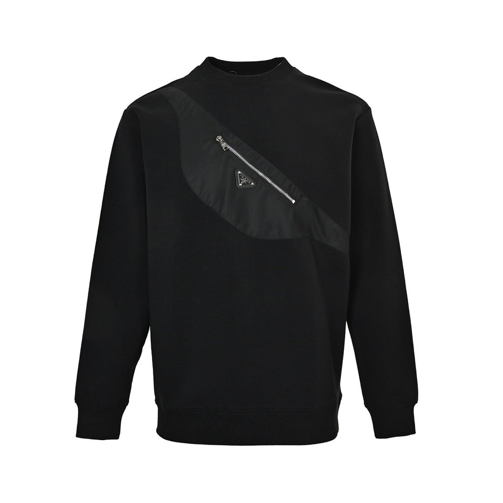 Prada Asymmetric Zip-Panel Sweatshirt — Black