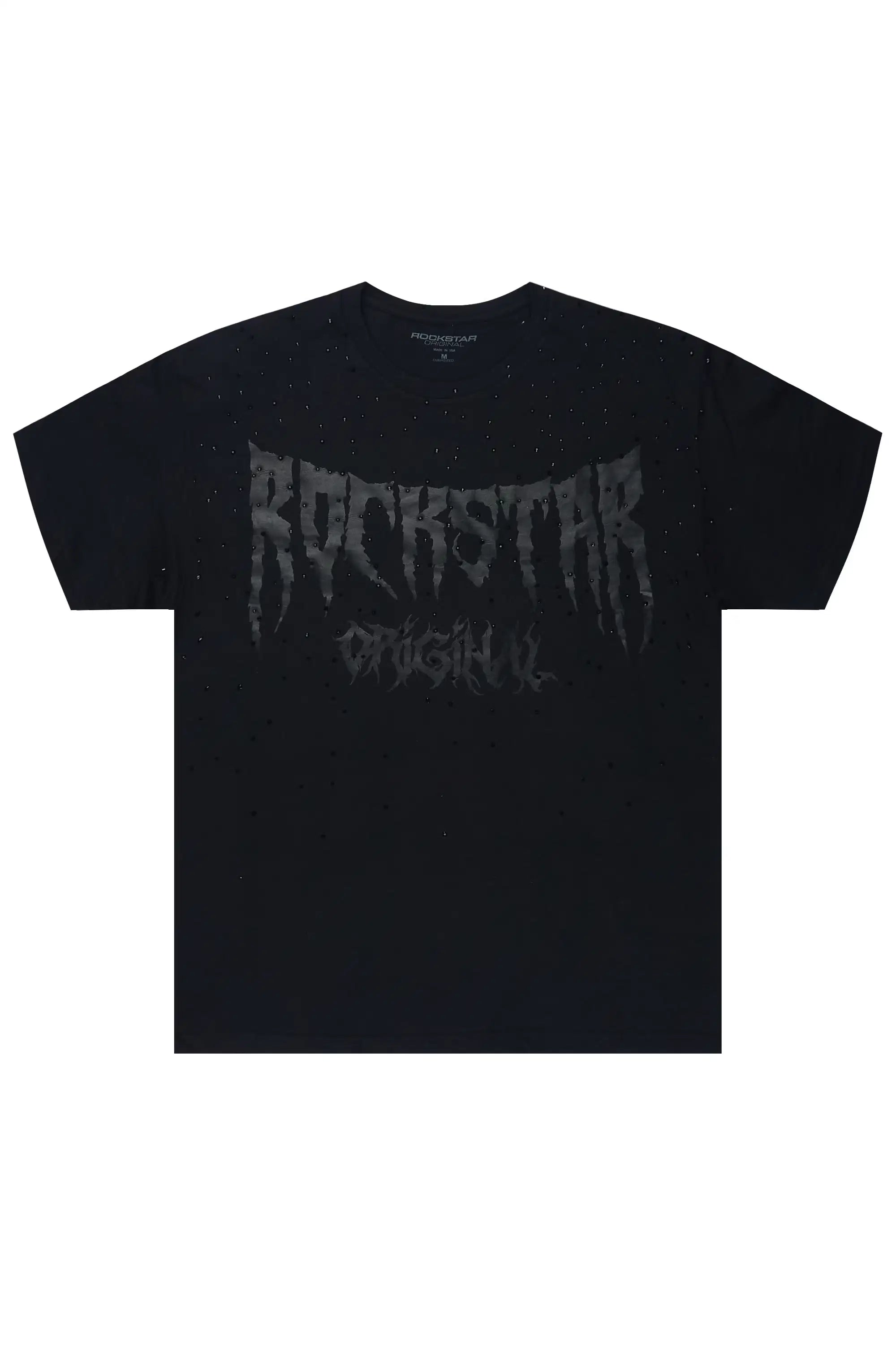 Andros 2.0 Black Rhinestone Oversized Graphic T-Shirt - image 1