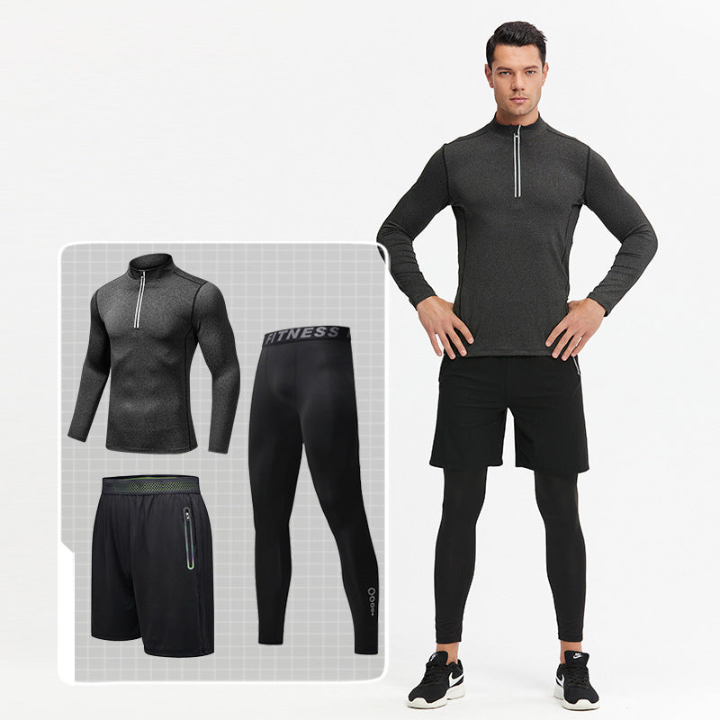 New Men's Fitness Apparel Quick-Drying Long-Sleeved Pants Tight-Fitting Elastic Sports Suit Three-Piece Set