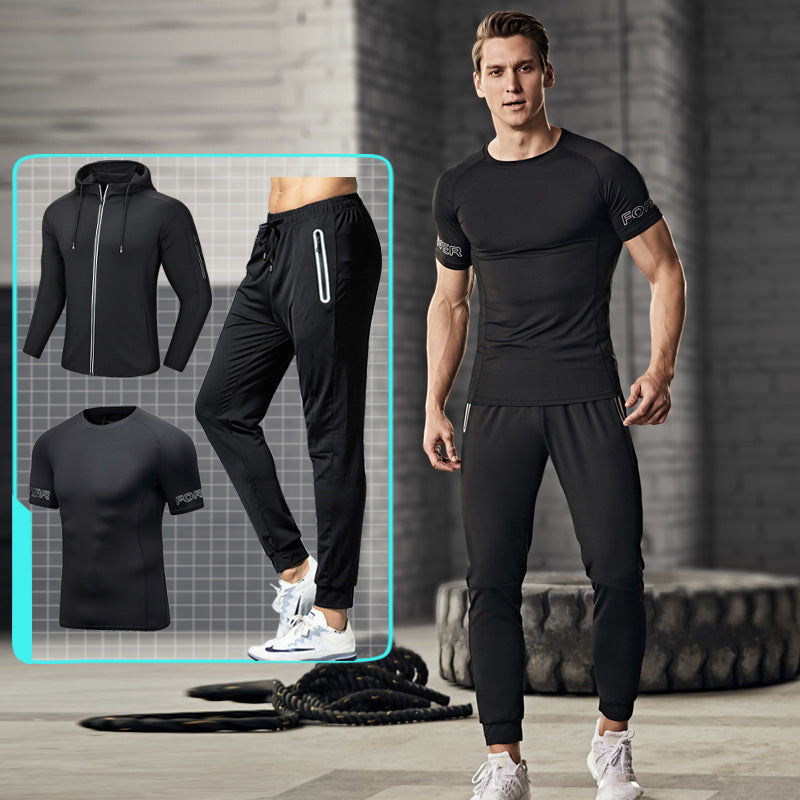 New Men's Fitness Apparel Quick-Drying Long-Sleeved Pants Tight-Fitting Elastic Sports Suit Three-Piece Set