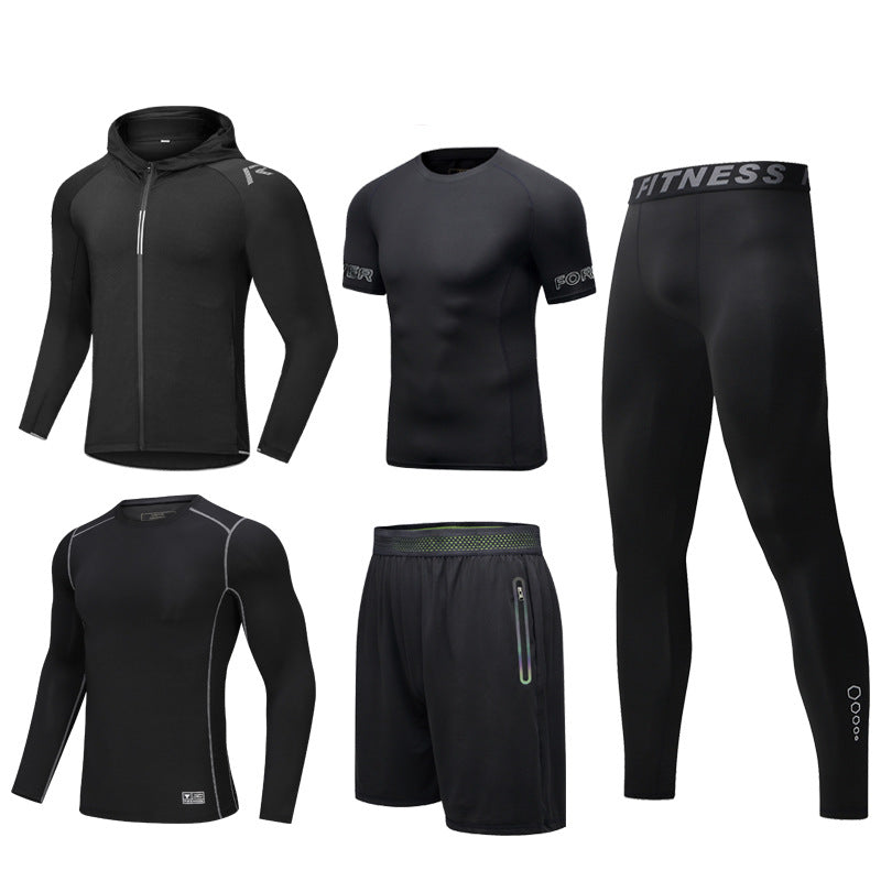 New Men's Fitness Apparel Quick-Drying Long-Sleeved Pants Tight-Fitting Elastic Sports Suit Five-piece set