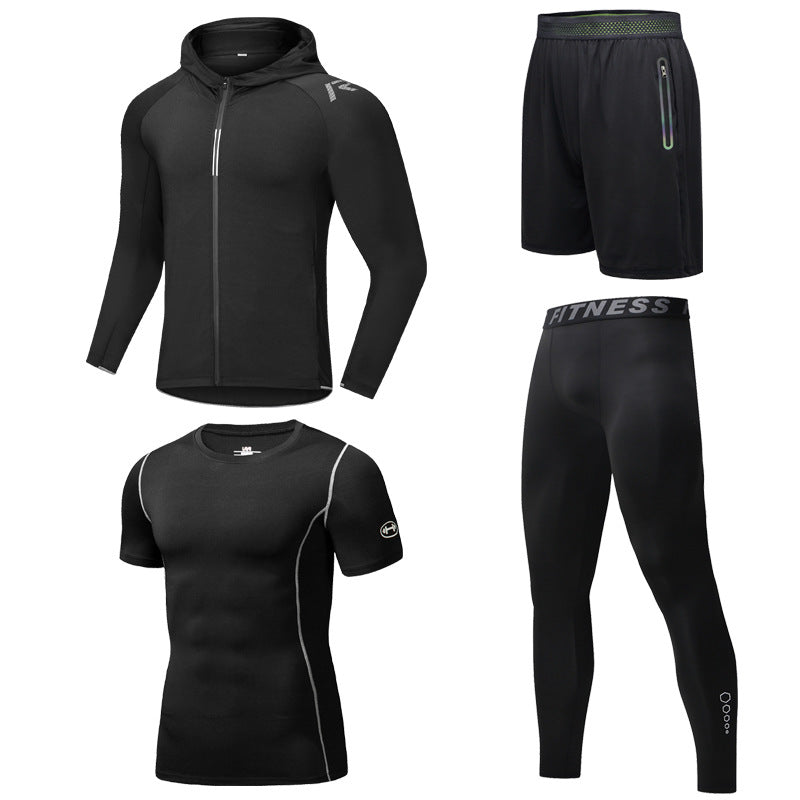 New Men's Fitness Apparel Quick-Drying Long-Sleeved Pants Tight-Fitting Elastic Sports Suit Four-piece set