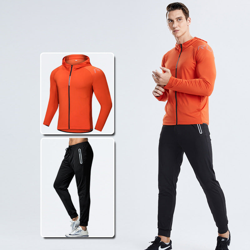 New Men's Fitness Apparel Quick-Drying Long-Sleeved Pants Tight-Fitting Elastic Sports Suit Two-piece Set