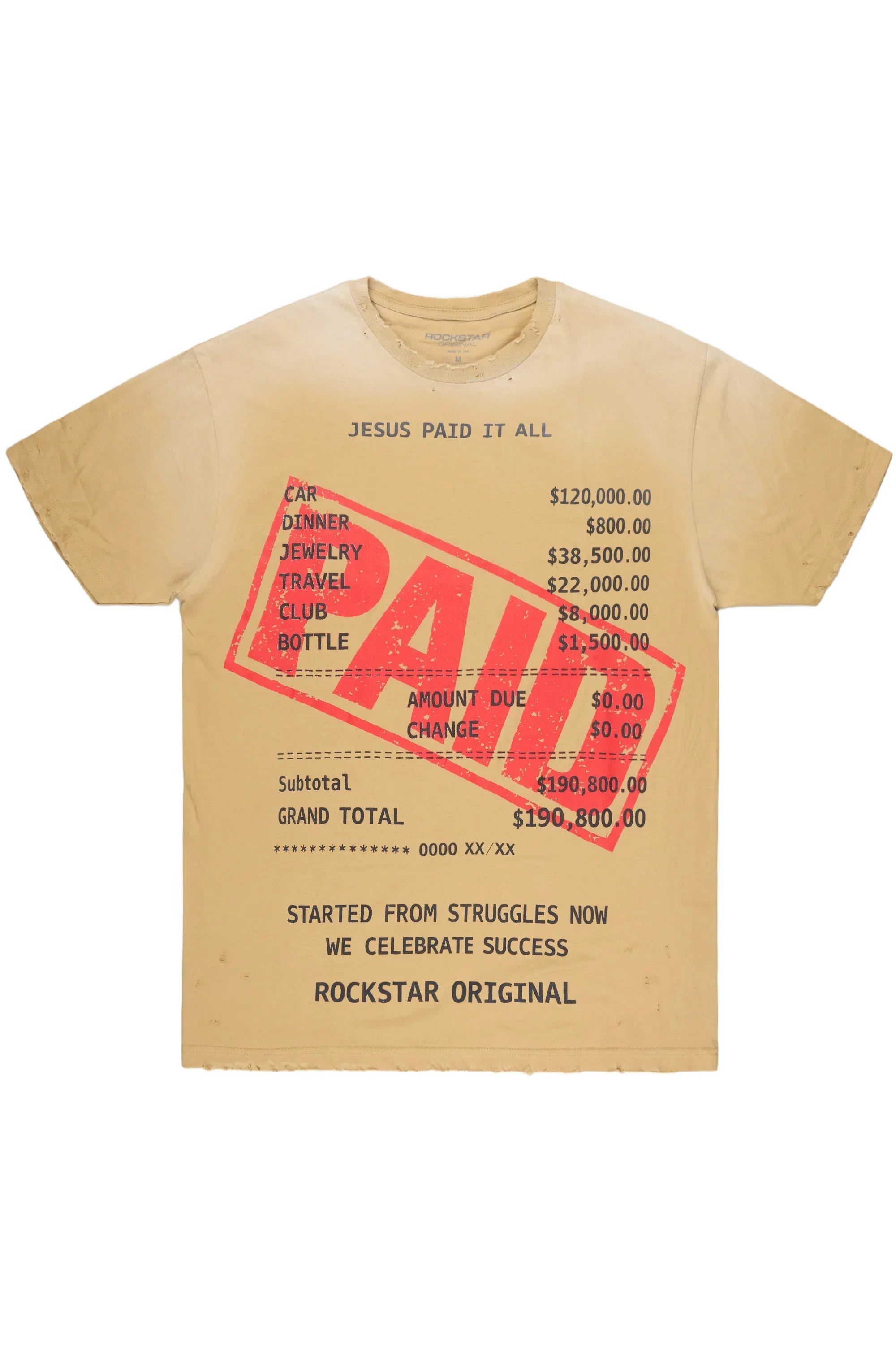 Paid Beige Oversized Graphic T-Shirt - image 1