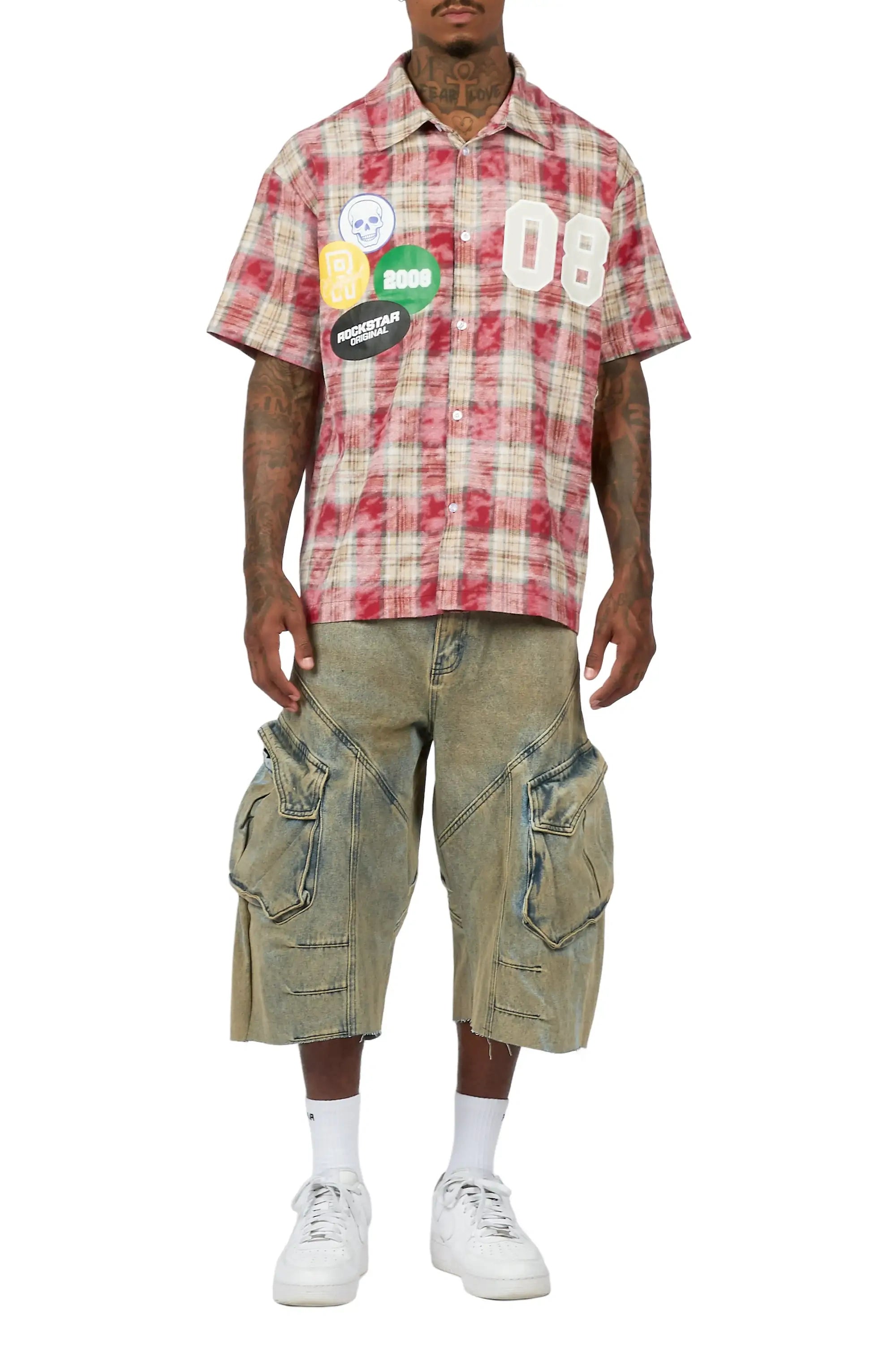 Emre Red Flannel Short Sleeve Shirt - image 11