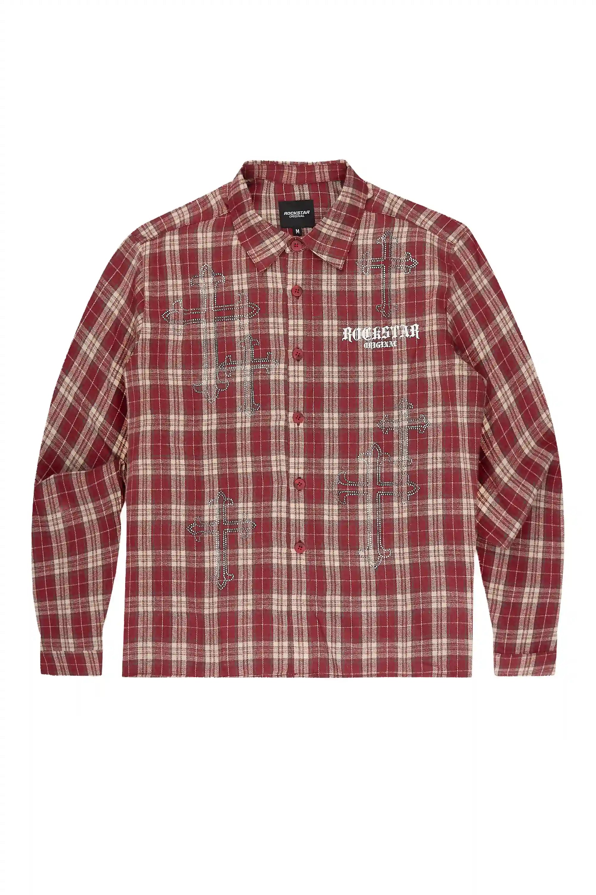 Poldi Red Rhinestone Flannel Long Sleeve Shirt - image 1