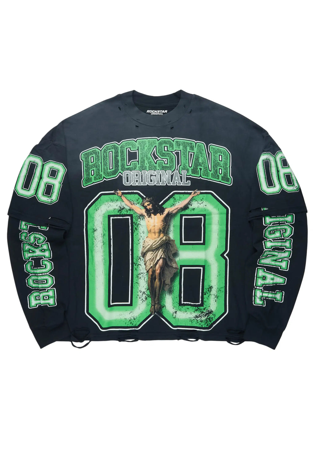 Fields Black/Green Double Layer Long Sleeve Graphic T-Shirt - image 1