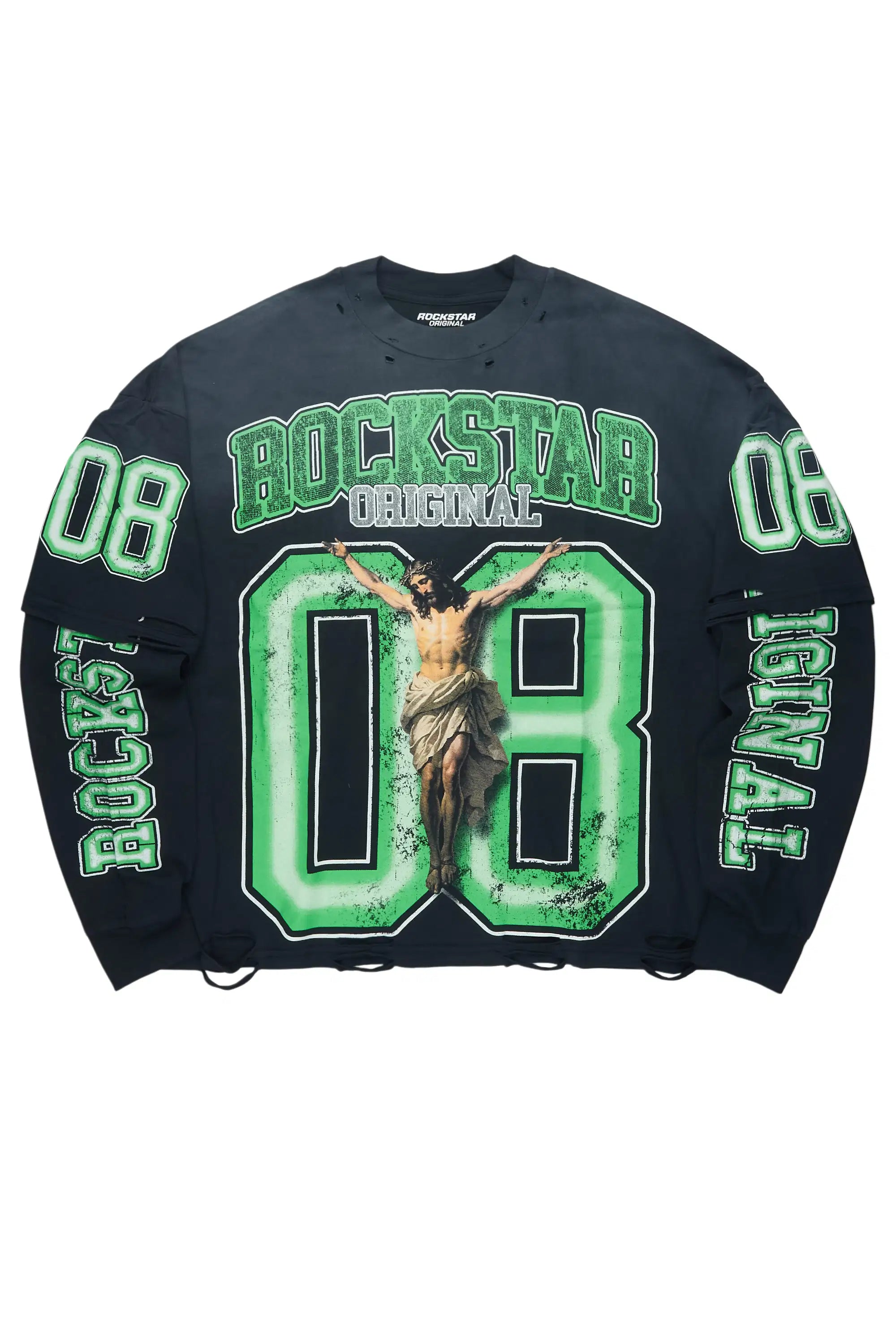 Fields Black/Green Double Layer Long Sleeve Graphic T-Shirt - image 1