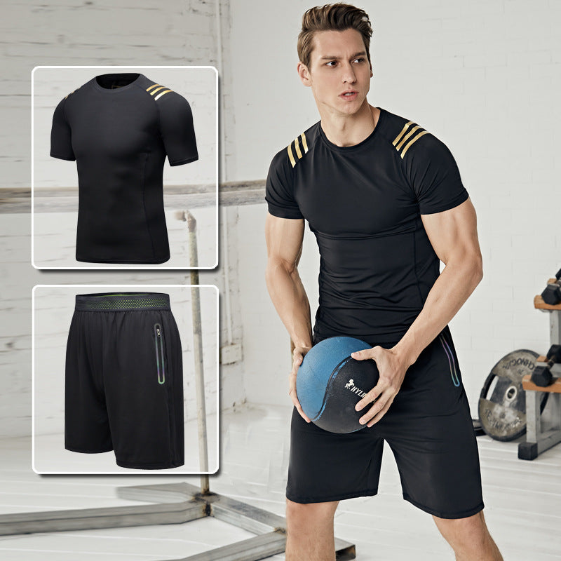 New Men's Fitness Apparel Quick-Drying Long-Sleeved Pants Tight-Fitting Elastic Sports Suit Two-piece Set