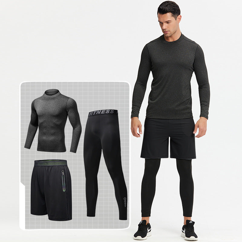 New Men's Fitness Apparel Quick-Drying Long-Sleeved Pants Tight-Fitting Elastic Sports Suit Three-Piece Set