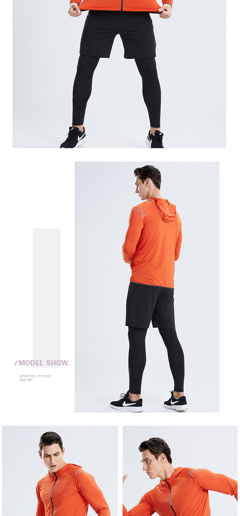 New Men's Fitness Apparel Quick-Drying Long-Sleeved Pants Tight-Fitting Elastic Sports Suit Four-piece set