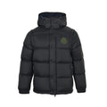 Moncler Matte Hooded Down Jacket — Oversized Logo Badge Snap Front