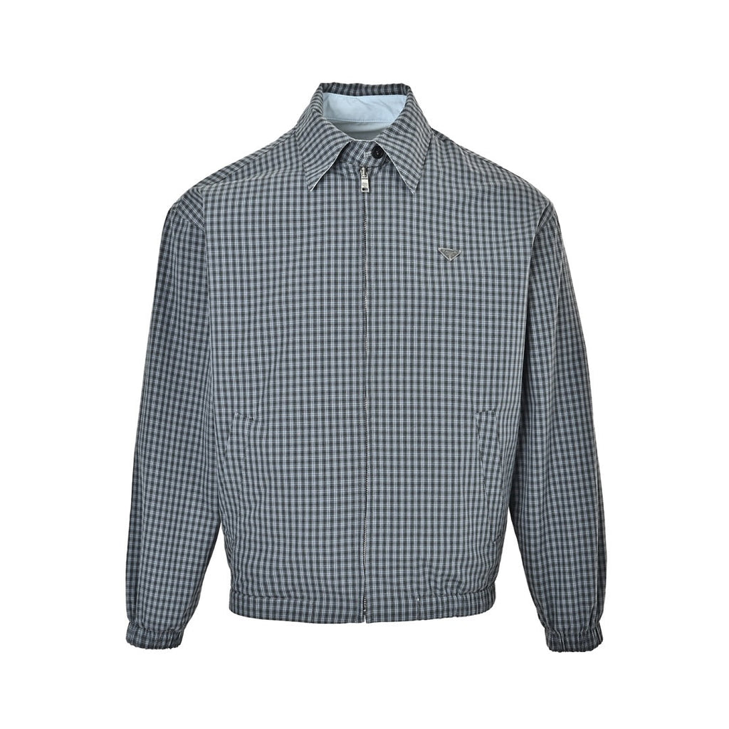 Prada Reversible Check Zip Jacket — Grey / Light Blue