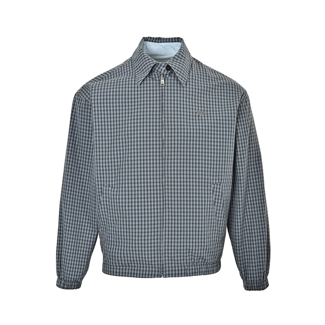 Prada Reversible Check Zip Jacket — Grey / Light Blue