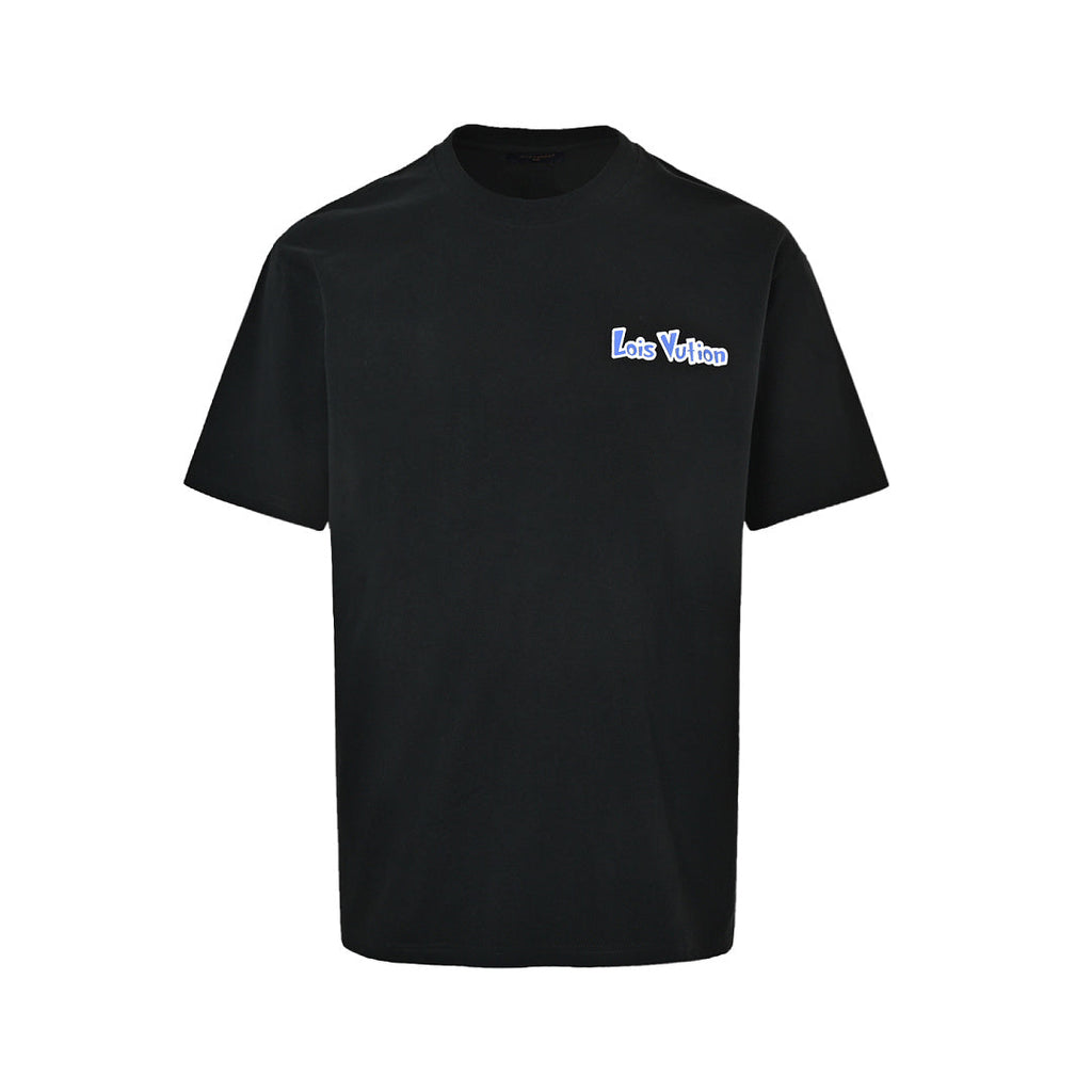 Louis Vuitton Blue & White Graffiti Logo Front & Back Print T-Shirt