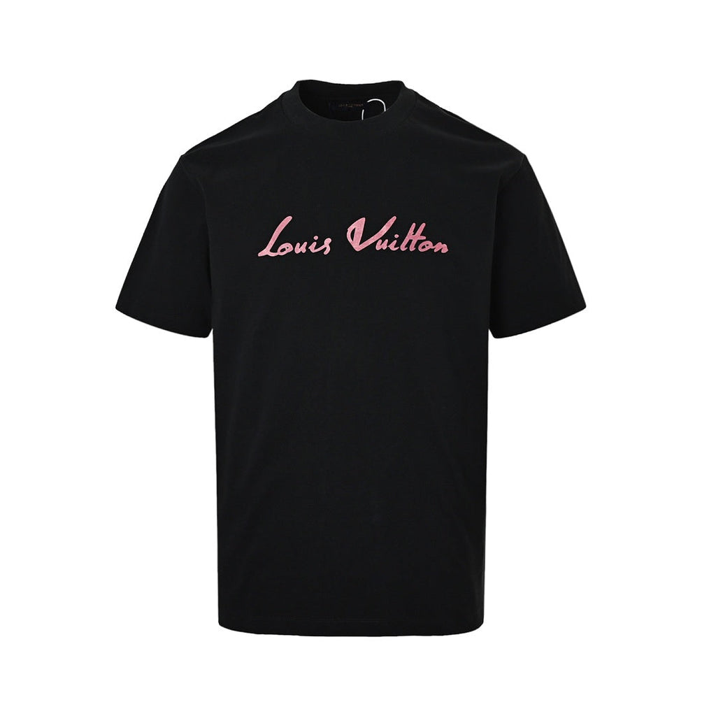 Louis Vuitton Script Signature Embroidered T-Shirt — Black / Rose