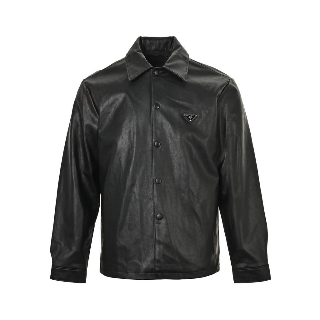 Prada Glossy Snap-Front Shirt Jacket — Black