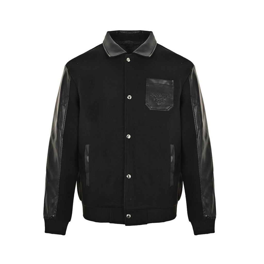 Prada Contrast-Panel Snap Jacket — Black