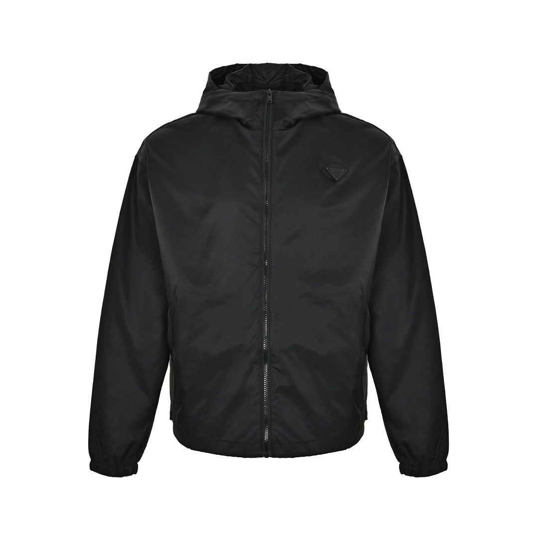 Prada Tonal Logo Hooded Zip Jacket — Black