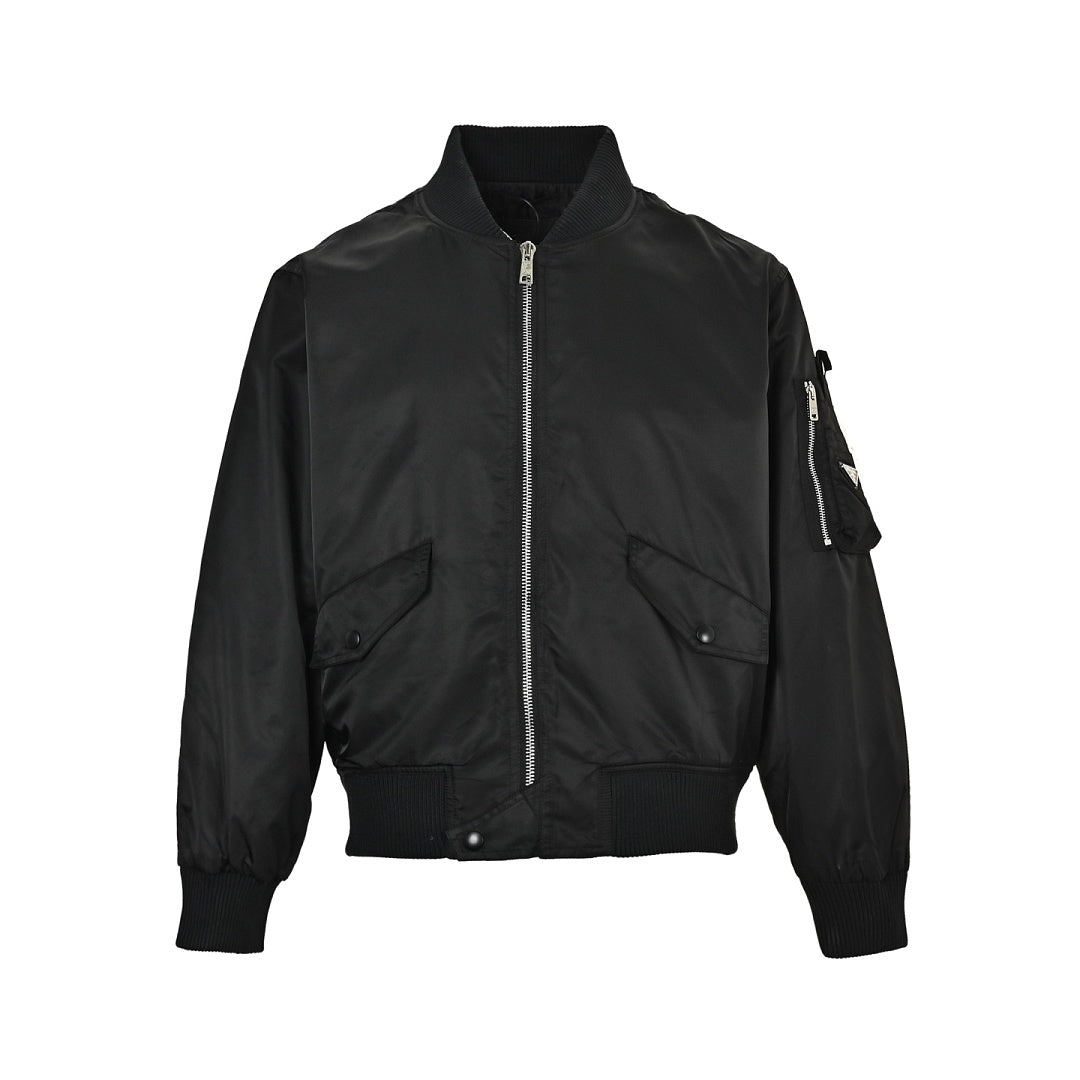 Prada Utility Bomber Jacket with Triangle Logo — Black