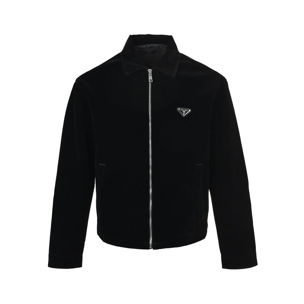Prada Triangle Logo Stand-Collar Zip Jacket — Black