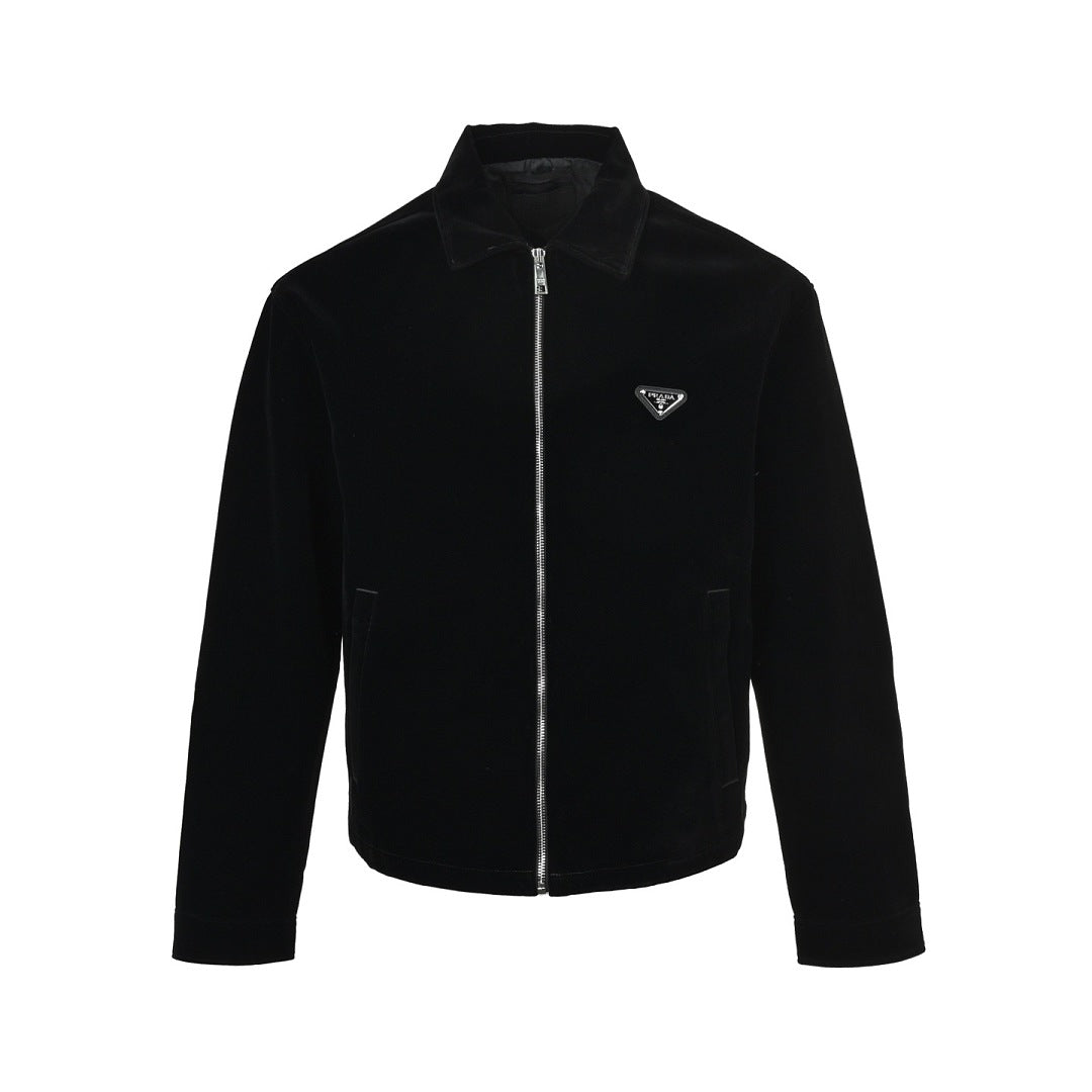 Prada Triangle Logo Stand-Collar Zip Jacket — Black