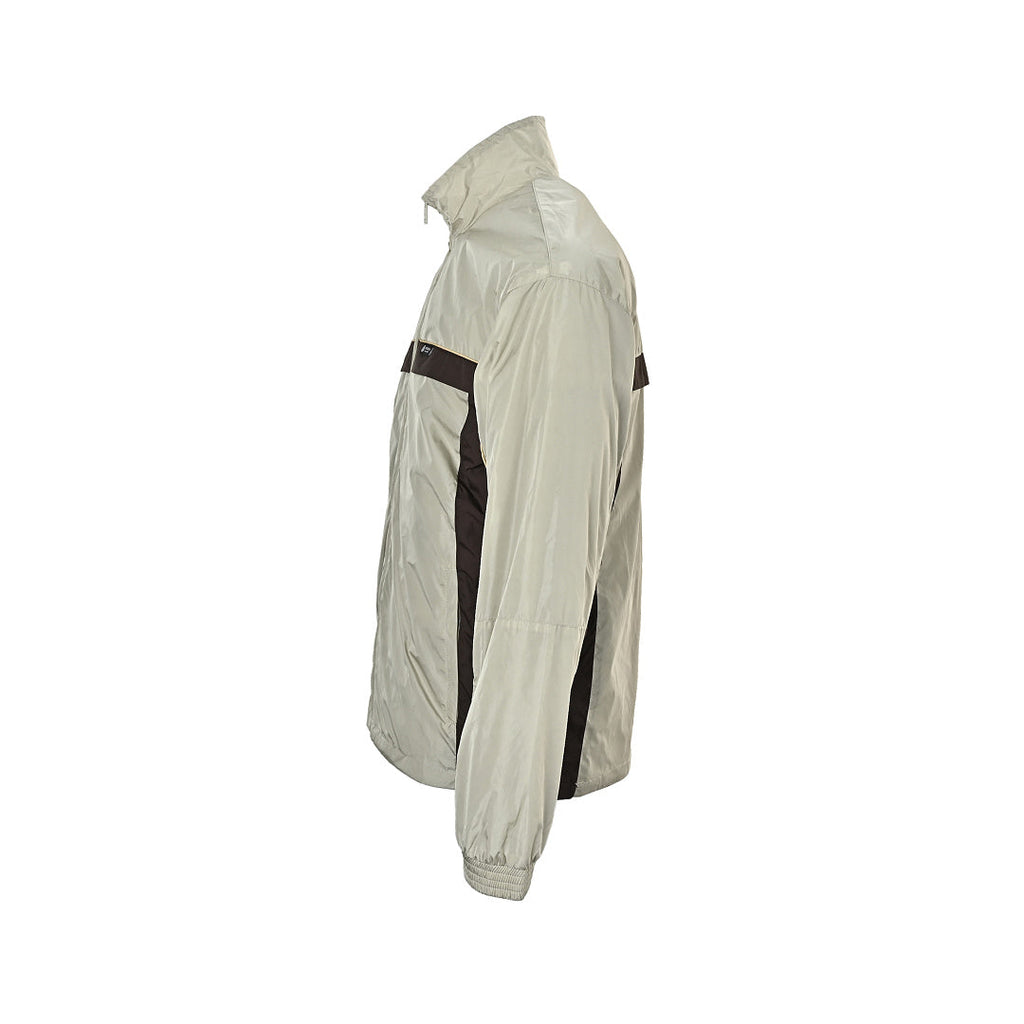 Prada Contrast-Panel Zip Jacket — Light Grey