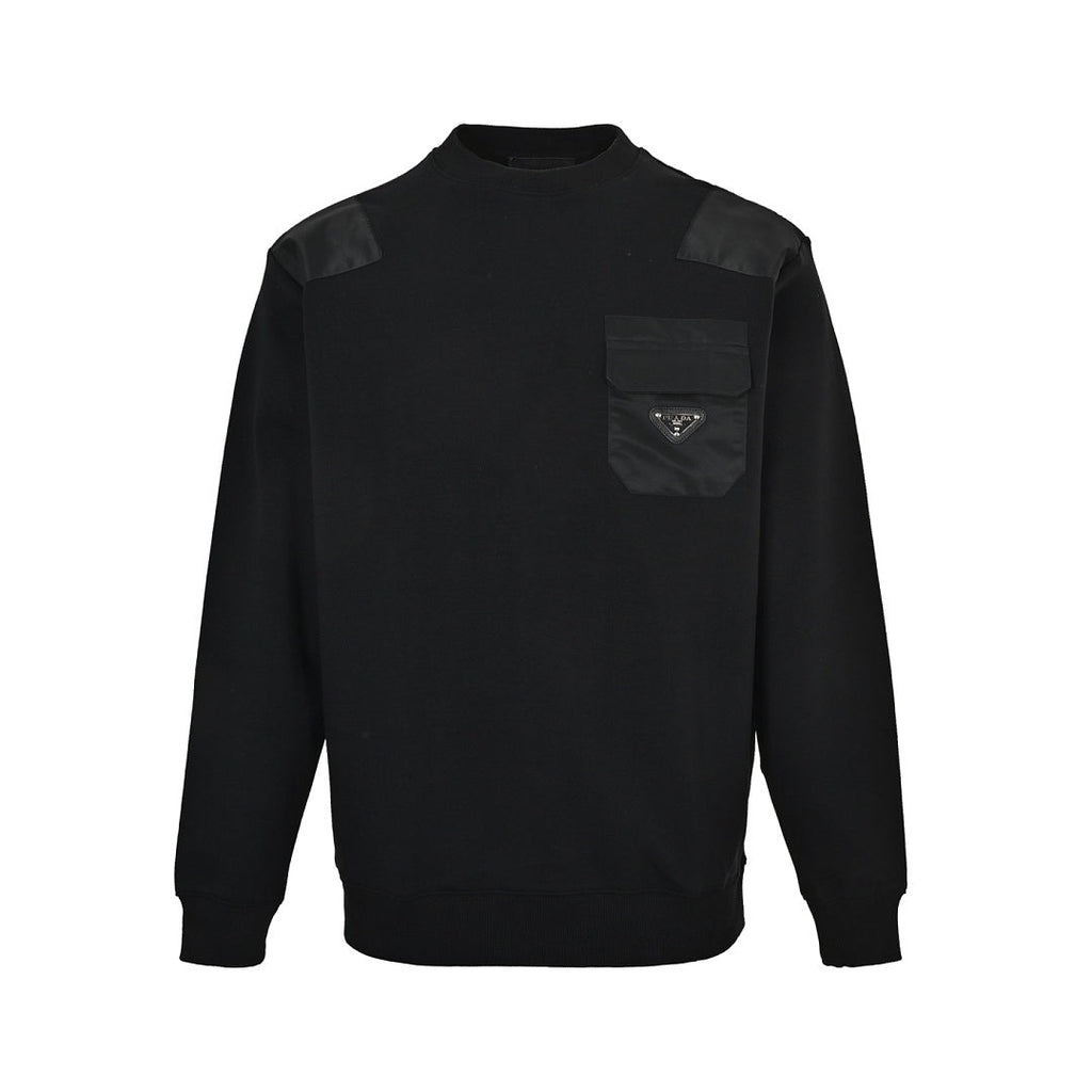 Prada Contrast-Pocket Crewneck Sweatshirt — Black