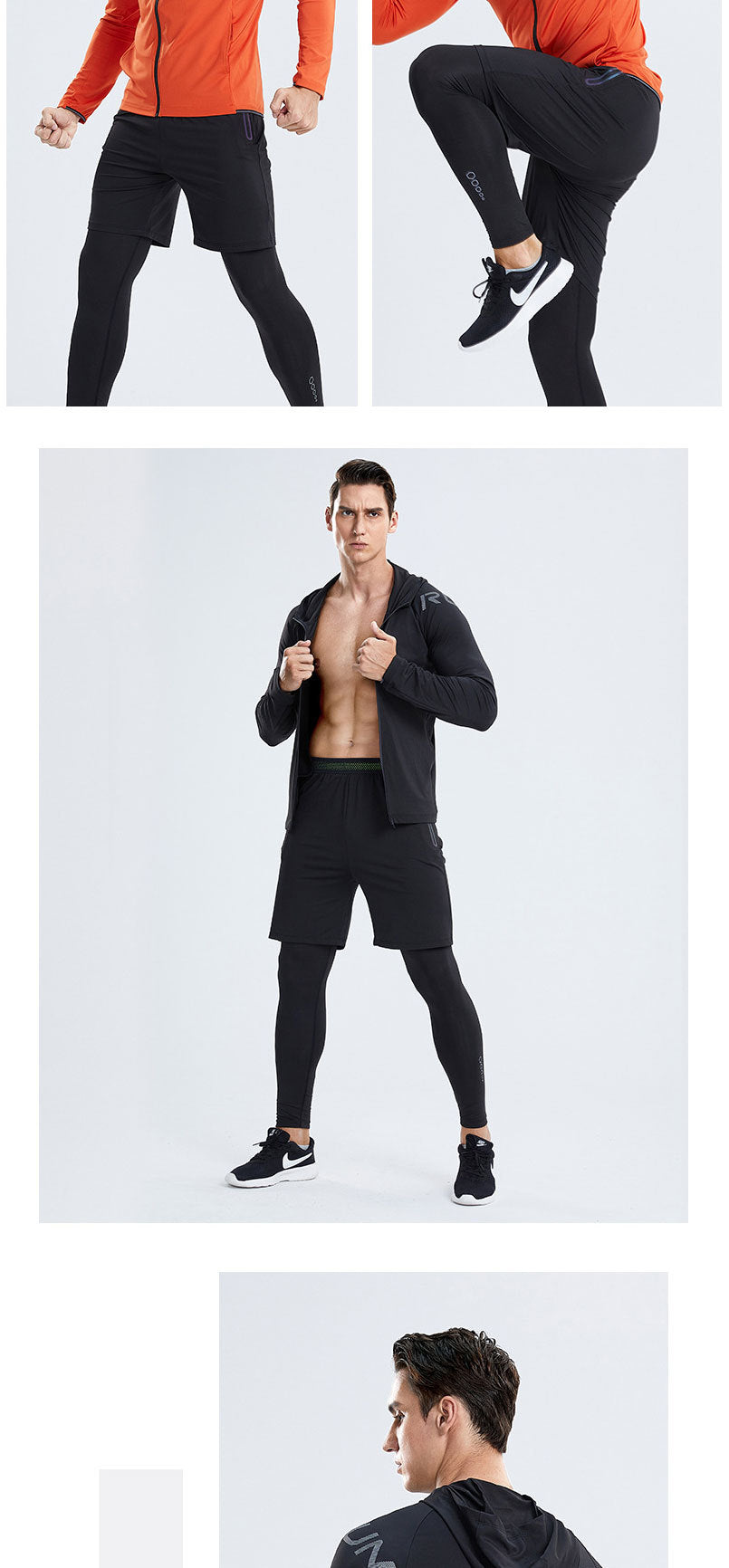New Men's Fitness Apparel Quick-Drying Long-Sleeved Pants Tight-Fitting Elastic Sports Suit Four-piece set