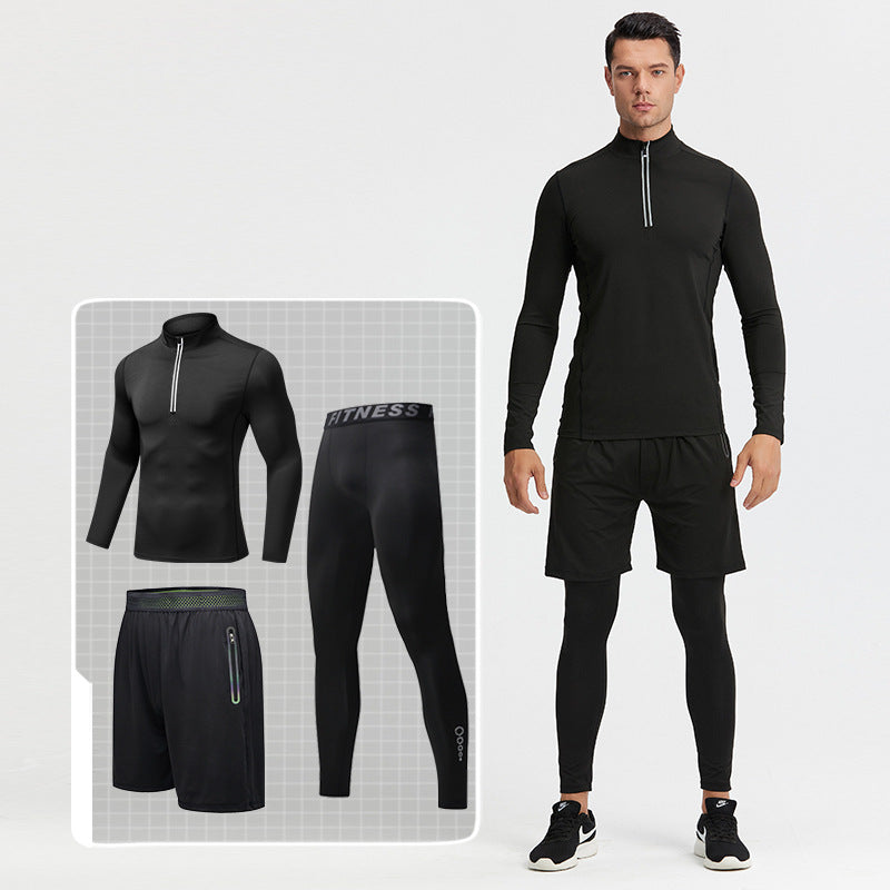 New Men's Fitness Apparel Quick-Drying Long-Sleeved Pants Tight-Fitting Elastic Sports Suit Three-Piece Set
