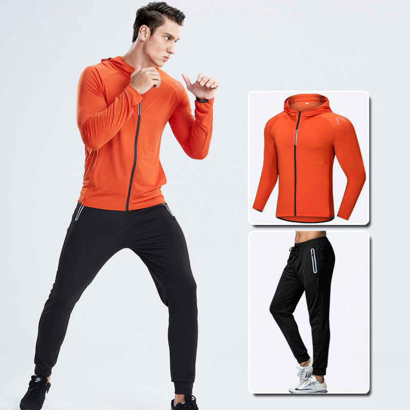 New Men's Fitness Apparel Quick-Drying Long-Sleeved Pants Tight-Fitting Elastic Sports Suit Two-piece Set