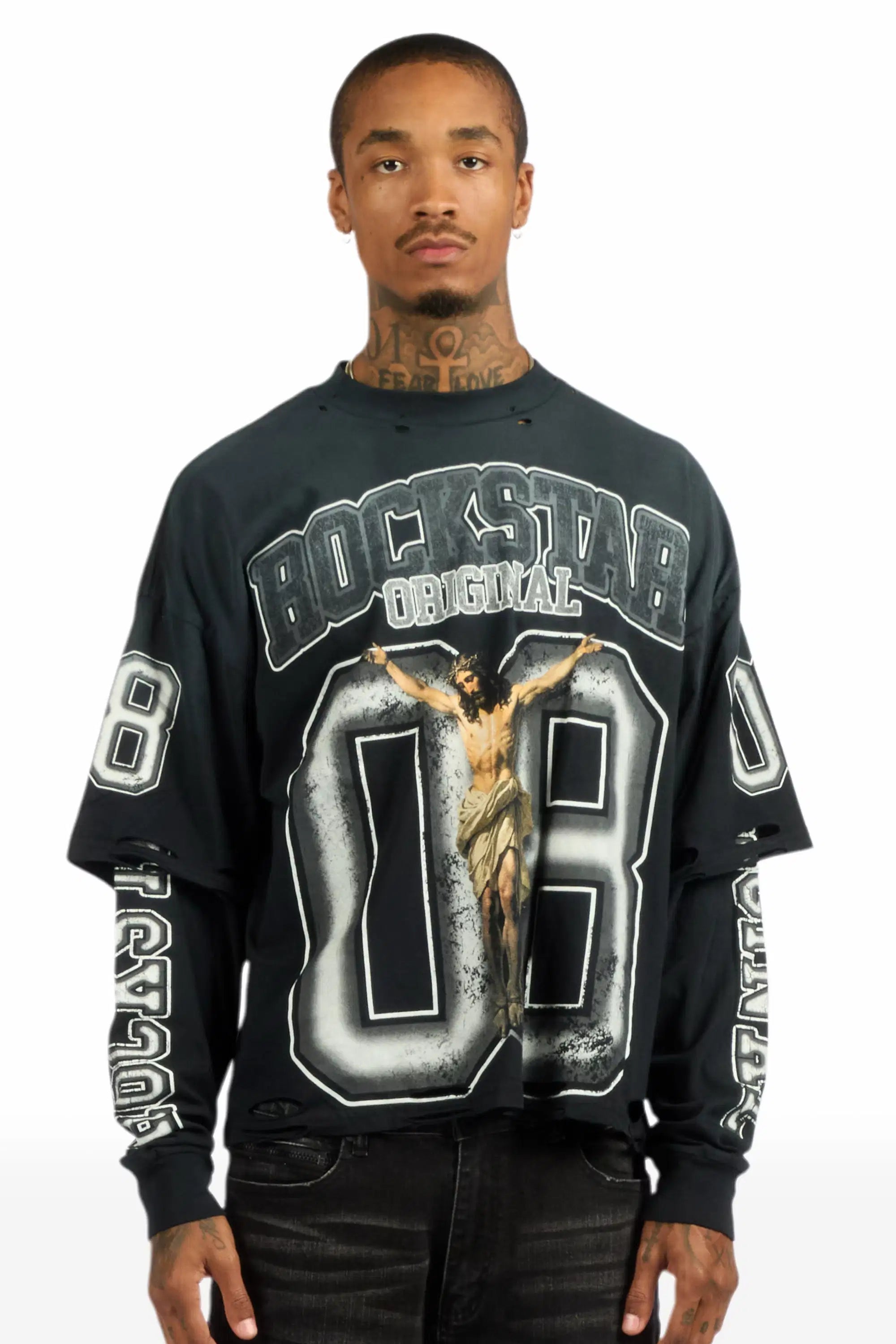 Fields Black/Grey Double Layer Long Sleeve Graphic T-Shirt - image 2