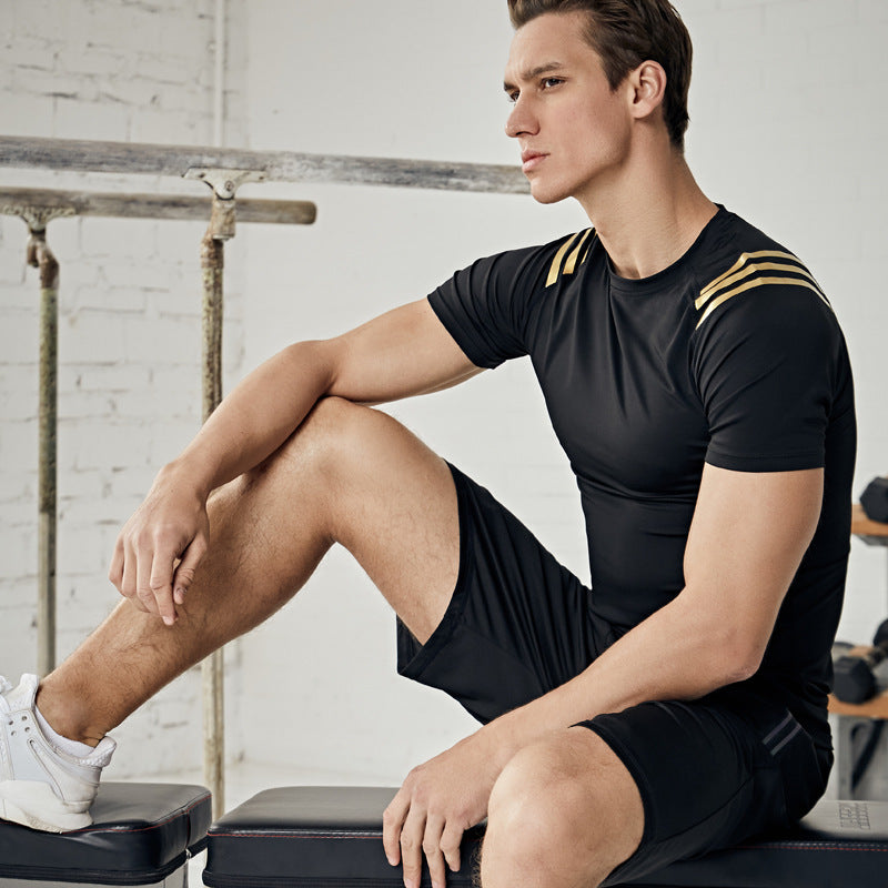 New Men's Fitness Apparel Quick-Drying Long-Sleeved Pants Tight-Fitting Elastic Sports Suit Two-piece Set