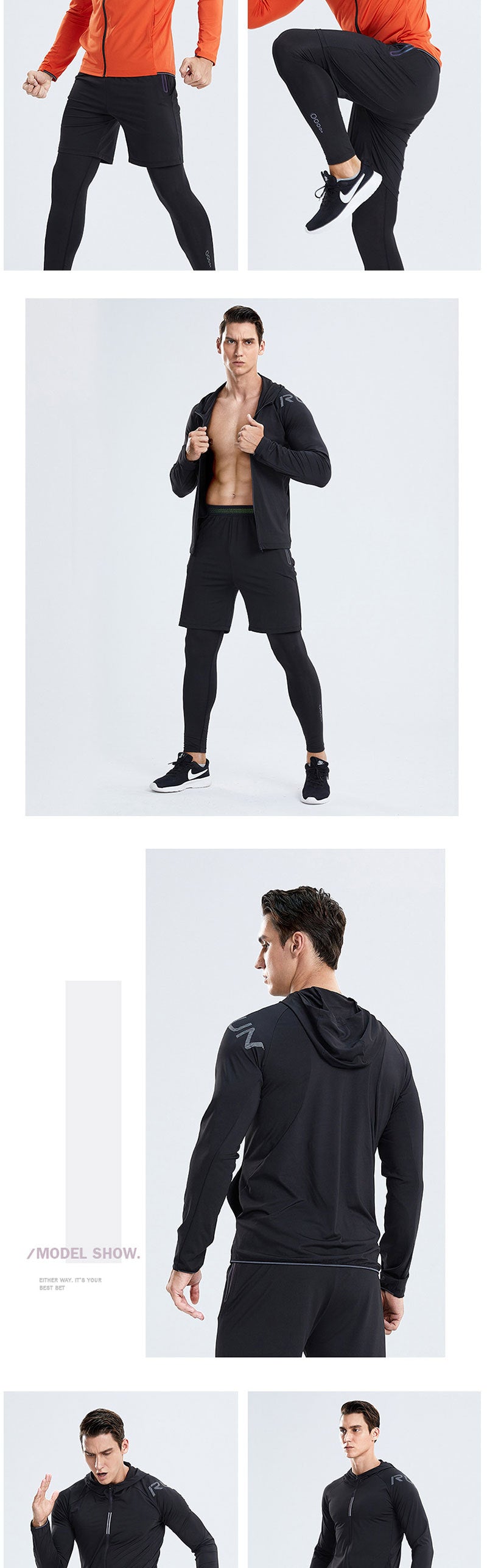 New Men's Fitness Apparel Quick-Drying Long-Sleeved Pants Tight-Fitting Elastic Sports Suit Five-piece set
