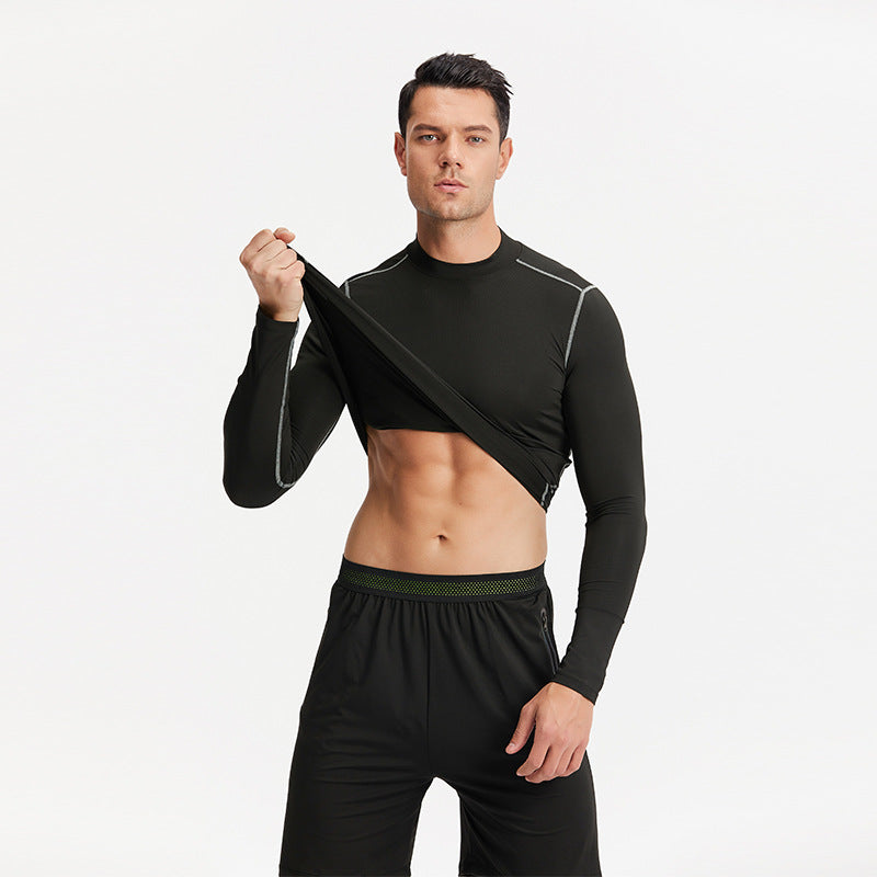 New Men's Fitness Apparel Quick-Drying Long-Sleeved Pants Tight-Fitting Elastic Sports Suit Three-Piece Set