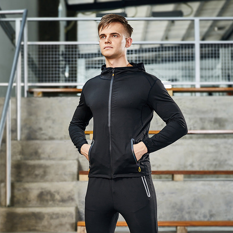 New Men's Fitness Apparel Quick-Drying Long-Sleeved Pants Tight-Fitting Elastic Sports Suit Two-piece Set