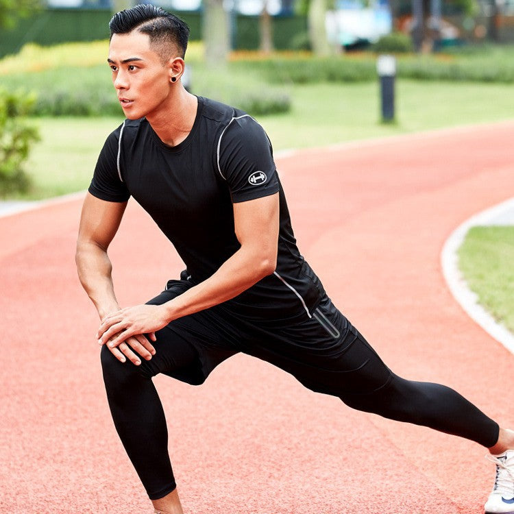 New Men's Fitness Apparel Quick-Drying Long-Sleeved Pants Tight-Fitting Elastic Sports Suit Three-Piece Set