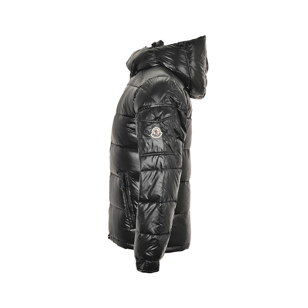Moncler Glossy Hooded Down Jacket — Single Zip Front