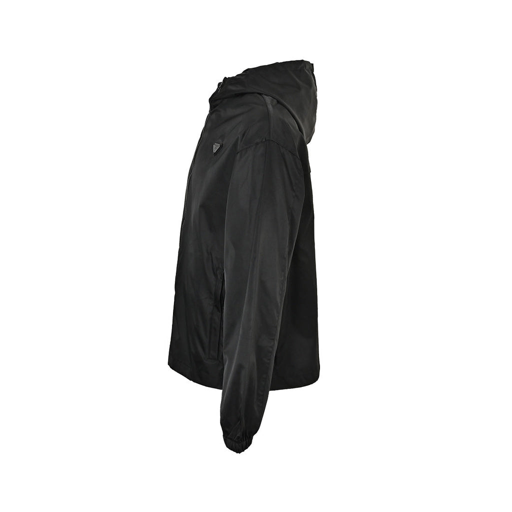 Prada Tonal Logo Hooded Zip Jacket — Black