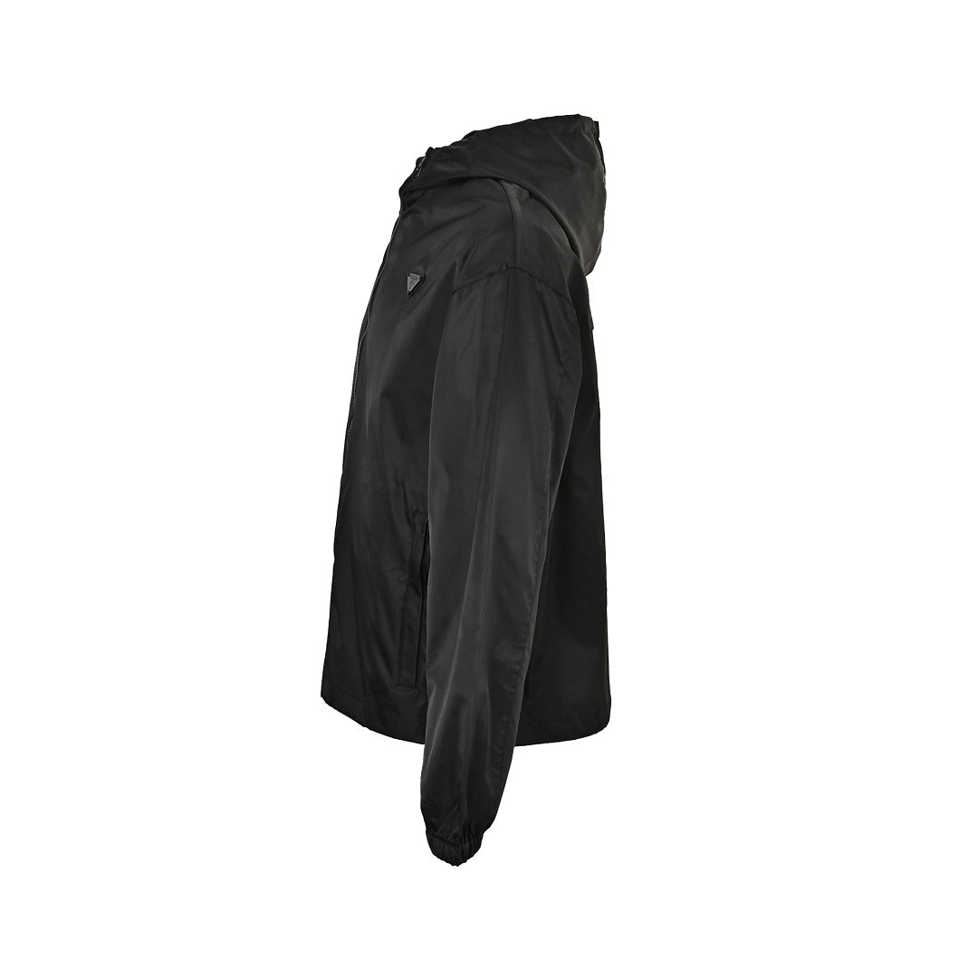 Prada Tonal Logo Hooded Zip Jacket — Black
