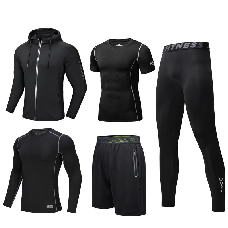 New Men's Fitness Apparel Quick-Drying Long-Sleeved Pants Tight-Fitting Elastic Sports Suit Five-piece set