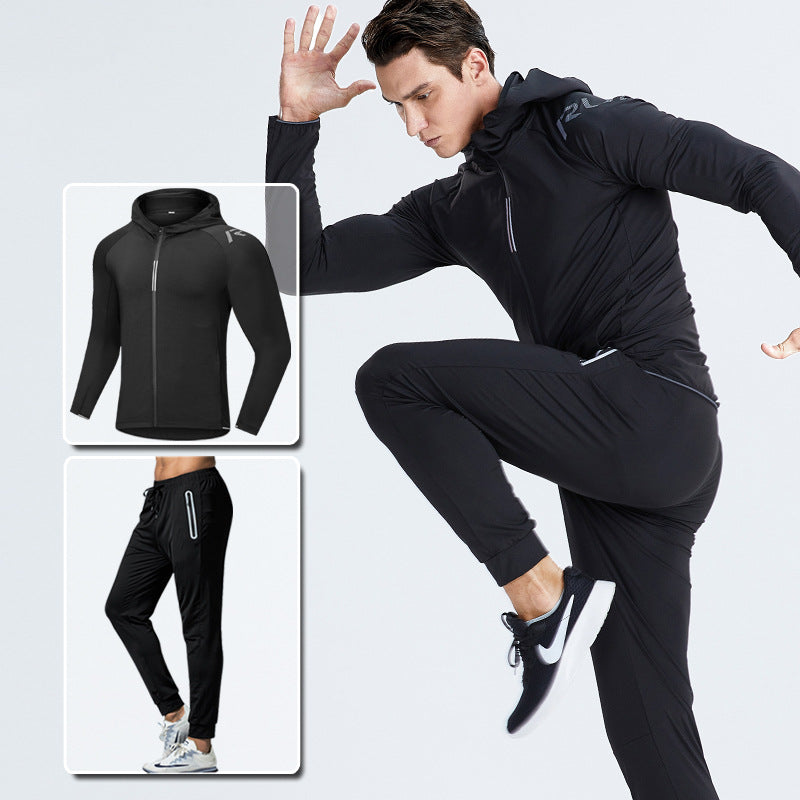 New Men's Fitness Apparel Quick-Drying Long-Sleeved Pants Tight-Fitting Elastic Sports Suit Two-piece Set