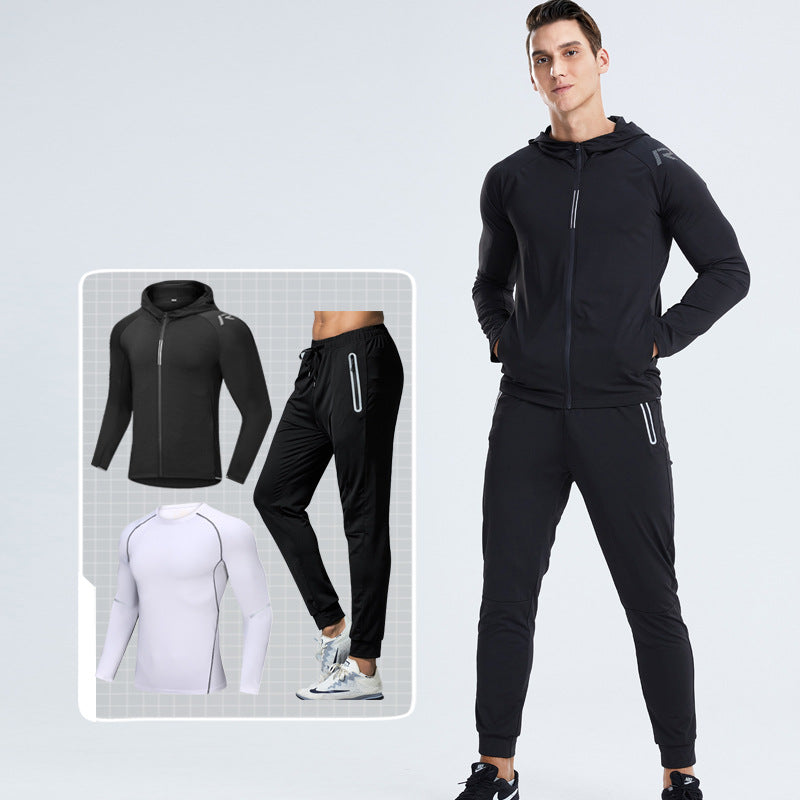 New Men's Fitness Apparel Quick-Drying Long-Sleeved Pants Tight-Fitting Elastic Sports Suit Three-Piece Set