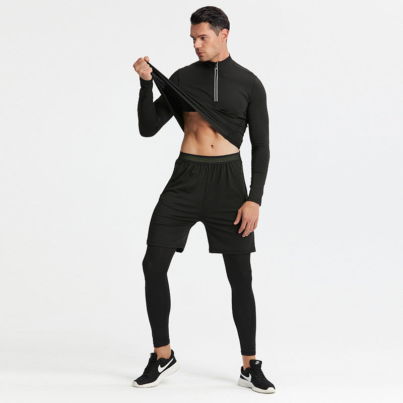New Men's Fitness Apparel Quick-Drying Long-Sleeved Pants Tight-Fitting Elastic Sports Suit Three-Piece Set