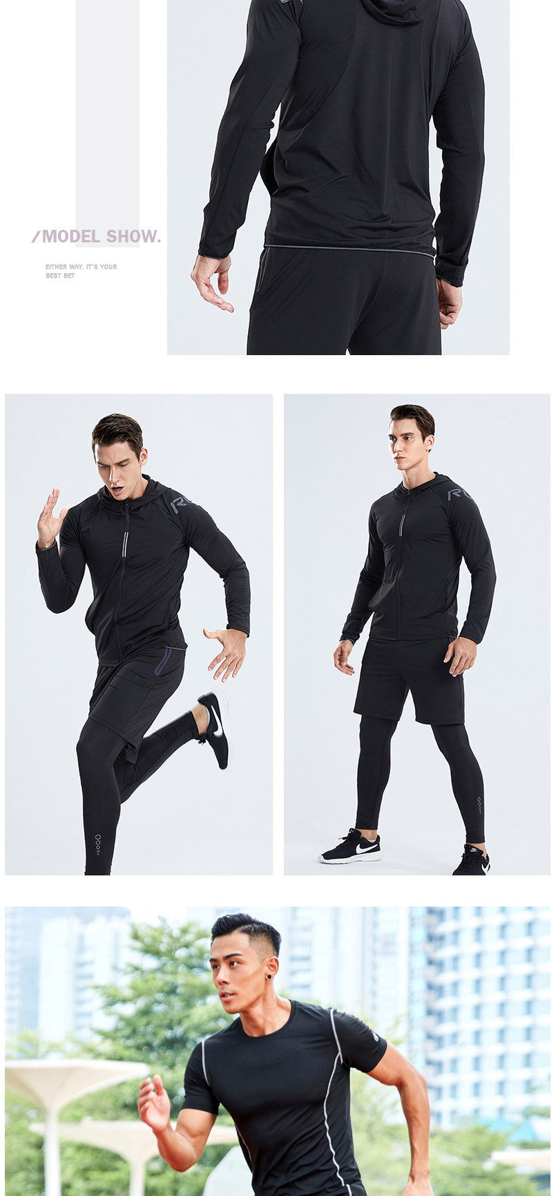 New Men's Fitness Apparel Quick-Drying Long-Sleeved Pants Tight-Fitting Elastic Sports Suit Four-piece set