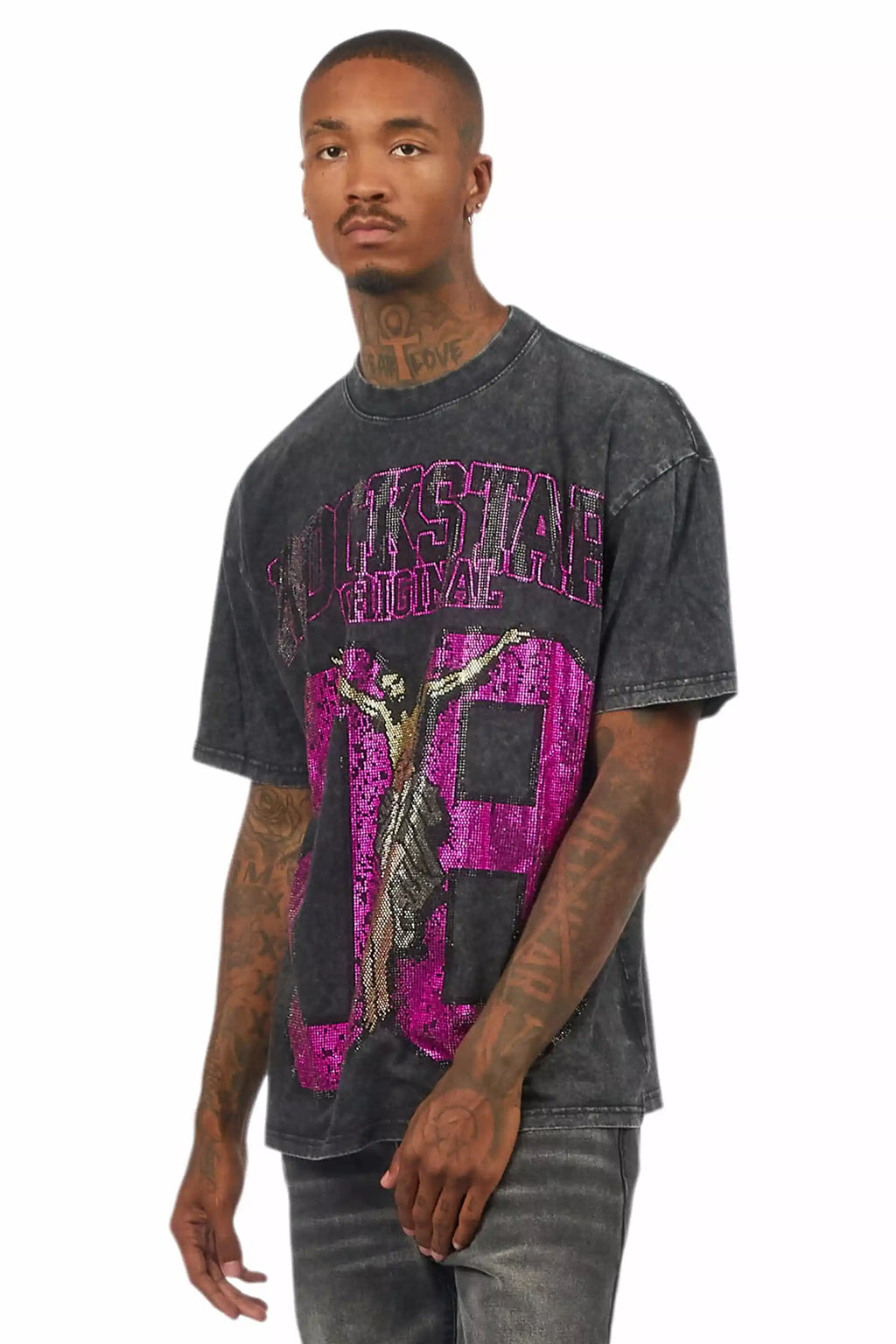 Field 2.0 Black/Pink Graphic Rhinestone T-Shirt - image 2