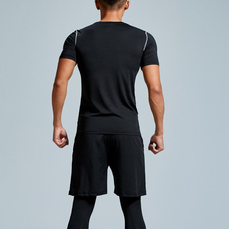 New Men's Fitness Apparel Quick-Drying Long-Sleeved Pants Tight-Fitting Elastic Sports Suit Three-Piece Set